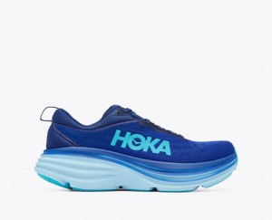 HOKA Bondi 8 Men's Running Shoes Dark Blue / Light Blue | JMO608291