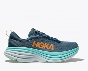 HOKA Bondi 8 Men's Running Shoes Dark Blue / Turquoise | UKE897205