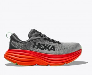 HOKA Bondi 8 Men's Running Shoes Dark Grey / Red | QJH524176