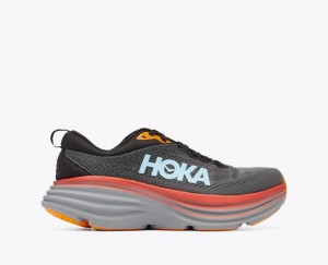 HOKA Bondi 8 Men's Running Shoes Dark Grey / Red / Black | LKQ018456