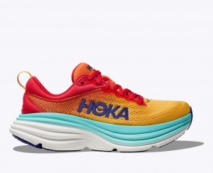 HOKA Bondi 8 Men's Running Shoes Orange / Red / Turquoise | LIR854237