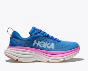 HOKA Bondi 8 Women's Running Shoes Blue / Pink | DBH951027