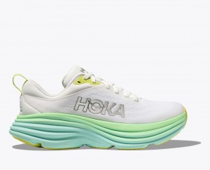 HOKA Bondi 8 Women's Running Shoes White / Light Green | ZFN968250