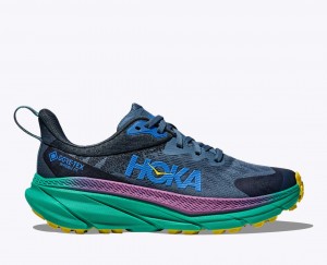 HOKA Challenger 7 GTX Men's Trail Running Shoes Blue / Black / Green | MQW784916