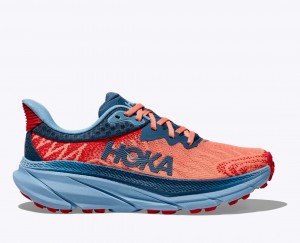 HOKA Challenger 7 Women's Trail Running Shoes Coral / Dark Blue | YVQ879124