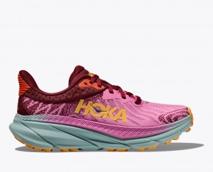 HOKA Challenger 7 Women's Trail Running Shoes Pink / Dark Red | SYM830179