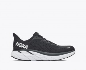 HOKA Clifton 8 Men's Running Shoes Black / White | EHY749812