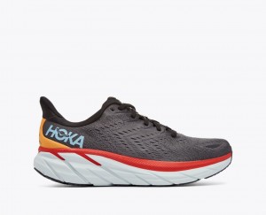 HOKA Clifton 8 Men's Running Shoes Dark Grey / Red | AXN142896