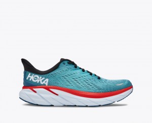 HOKA Clifton 8 Men's Running Shoes Turquoise / Red | HFO581490