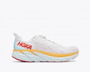 HOKA Clifton 8 Men's Running Shoes White / Orange / Red | JOG297846