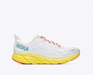 HOKA Clifton 8 Men's Running Shoes White / Yellow | TIV730625