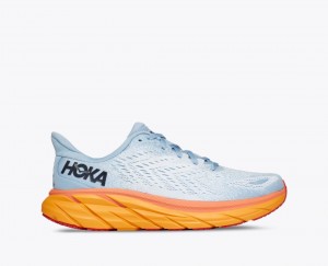 HOKA Clifton 8 Women's Running Shoes Light Blue / White / Orange | URF268543