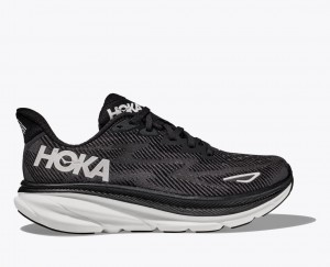 HOKA Clifton 9 Men's Running Shoes Black / White | TBE729641