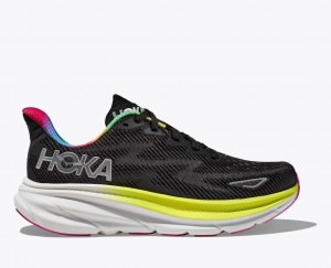 HOKA Clifton 9 Men's Running Shoes Black / Light Green | RLP659783