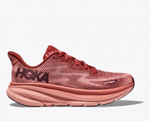 HOKA Clifton 9 Men's Running Shoes Dark Red / Coral | OWZ103548