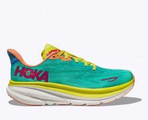 HOKA Clifton 9 Men's Running Shoes Dark Turquoise / Green | IPA975681