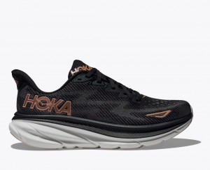 HOKA Clifton 9 Women's Running Shoes Black / Rose Gold | TKL812053