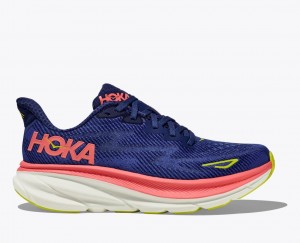 HOKA Clifton 9 Women's Running Shoes Navy / Coral | XLY294316