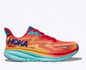 HOKA Clifton 9 Women's Running Shoes Orange / Red / Blue | IUB347806