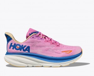 HOKA Clifton 9 Women's Running Shoes Pink / Blue | QSJ359840