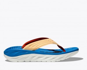 HOKA ORA Recovery Men's Flip Flops Blue / Beige | KXQ079581