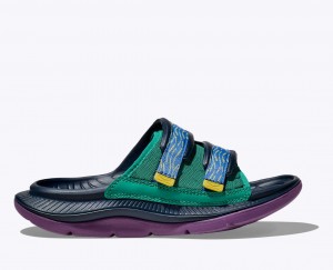 HOKA Ora Luxe Men's Slide Dark Blue / Green / Purple | TUS587901