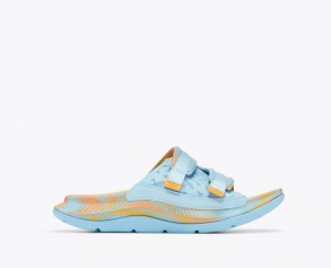 HOKA Ora Luxe Men's Slide Light Blue / Orange | MJL769140