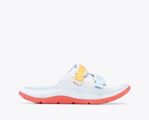 HOKA Ora Luxe Men's Slide White / Orange / Blue | DRT713820