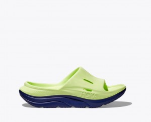 HOKA Ora Recovery 3 Kids' Slides Green / Navy | RQI378609