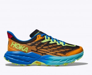 HOKA Speedgoat 5 Men's Trail Running Shoes Orange / Black / Blue | GQH258473