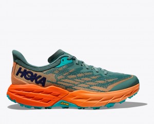 HOKA Speedgoat 5 Men's Trail Running Shoes Green / Orange | XLF416982