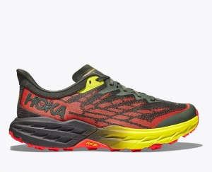 HOKA Speedgoat 5 Men's Trail Running Shoes Black / Red / Yellow | VNF371520