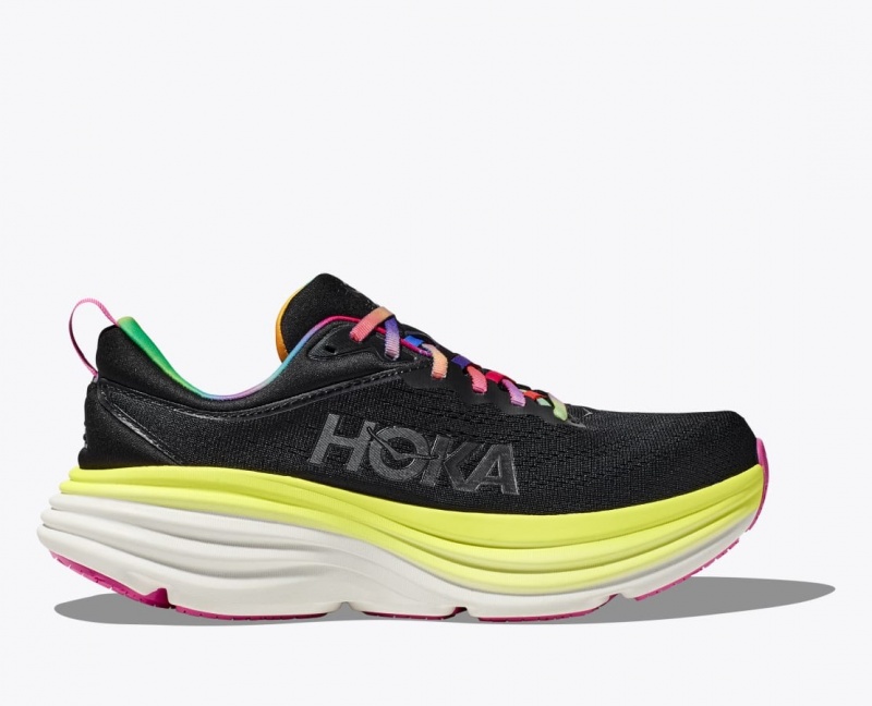 HOKA Bondi 8 Men\'s Running Shoes Black / Multicolor | FVB052384