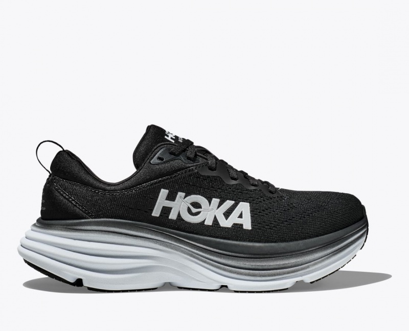 HOKA Bondi 8 Men\'s Running Shoes Black / White | BIL418530