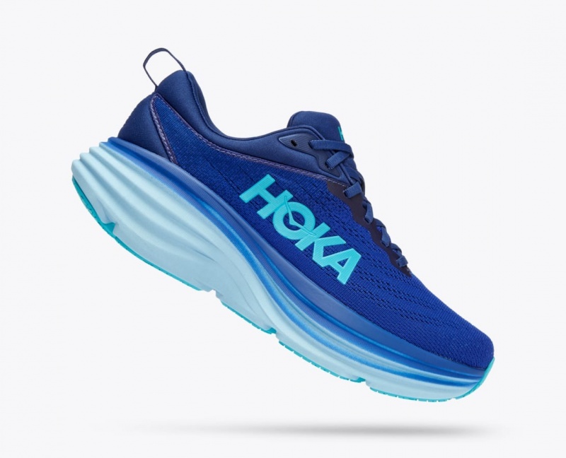 HOKA Bondi 8 Men's Running Shoes Dark Blue / Light Blue | JMO608291