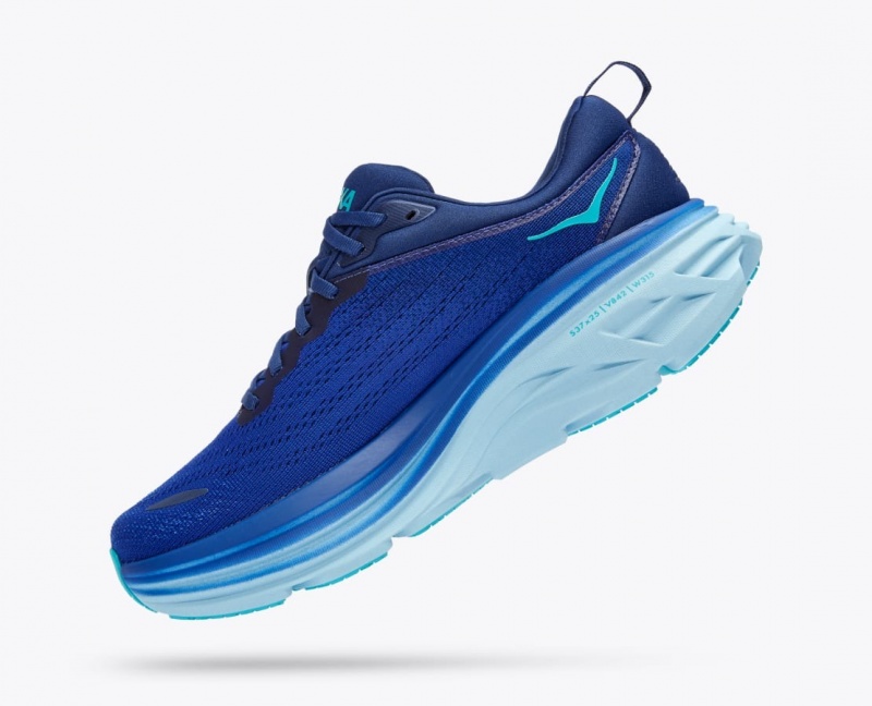 HOKA Bondi 8 Men's Running Shoes Dark Blue / Light Blue | JMO608291