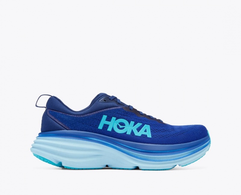 HOKA Bondi 8 Men\'s Running Shoes Dark Blue / Light Blue | JMO608291