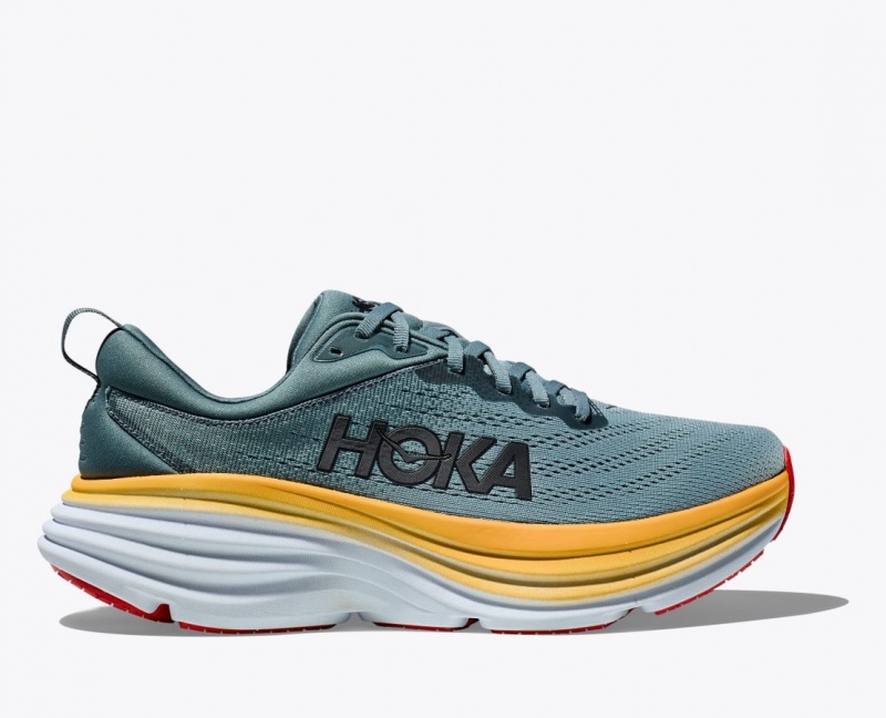 HOKA Bondi 8 Men\'s Running Shoes Dark Blue / Yellow | CFI391265