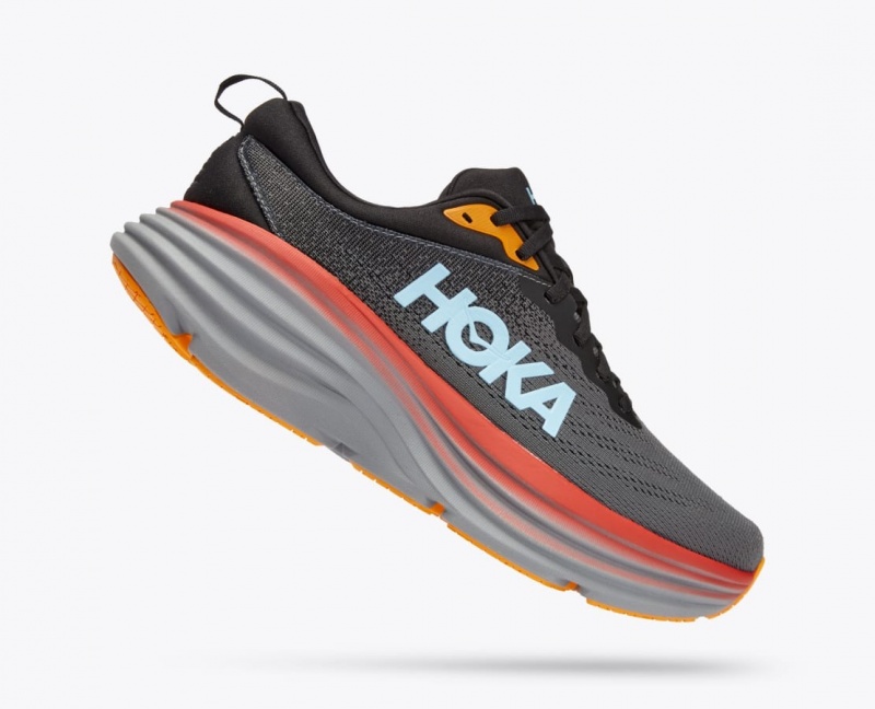 HOKA Bondi 8 Men's Running Shoes Dark Grey / Red / Black | LKQ018456