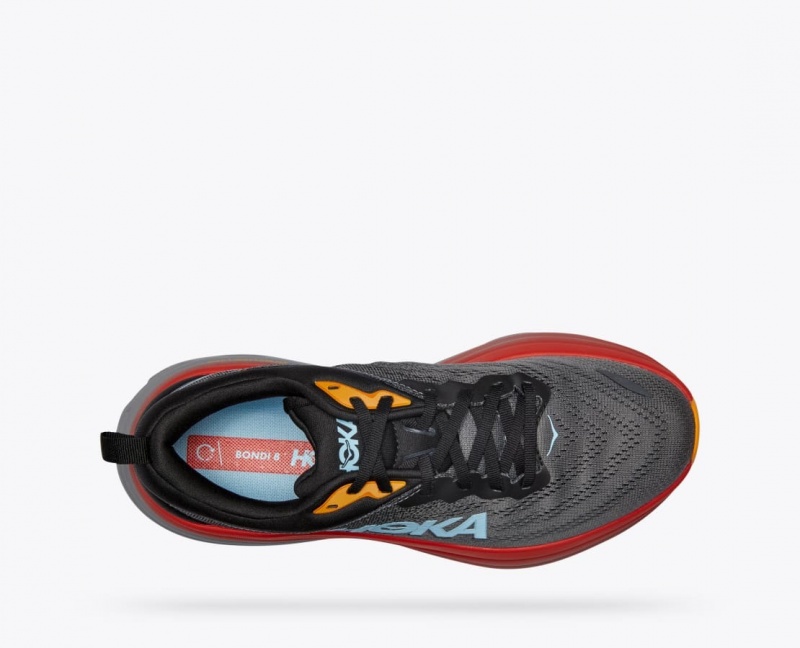 HOKA Bondi 8 Men's Running Shoes Dark Grey / Red / Black | LKQ018456