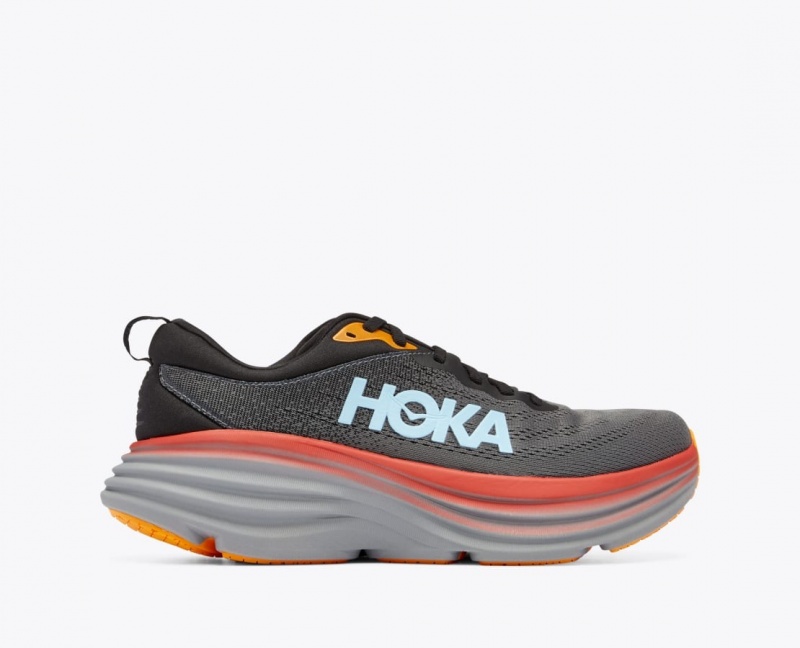 HOKA Bondi 8 Men\'s Running Shoes Dark Grey / Red / Black | LKQ018456