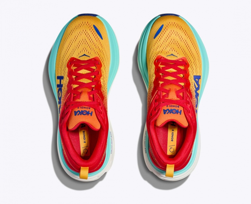 HOKA Bondi 8 Men's Running Shoes Orange / Red / Turquoise | LIR854237