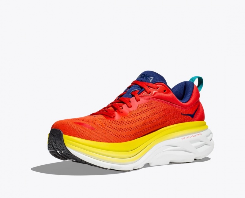 HOKA Bondi 8 Men's Running Shoes Red / Yellow | SRH914658