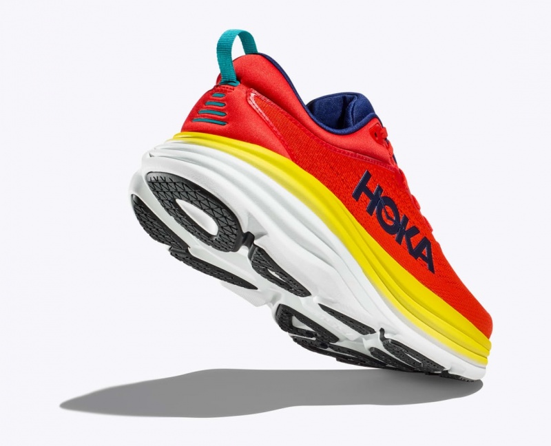 HOKA Bondi 8 Men's Running Shoes Red / Yellow | SRH914658