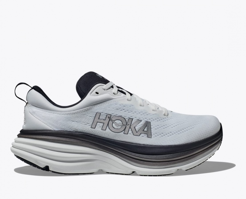 HOKA Bondi 8 Men\'s Running Shoes White / Black | DBP294756