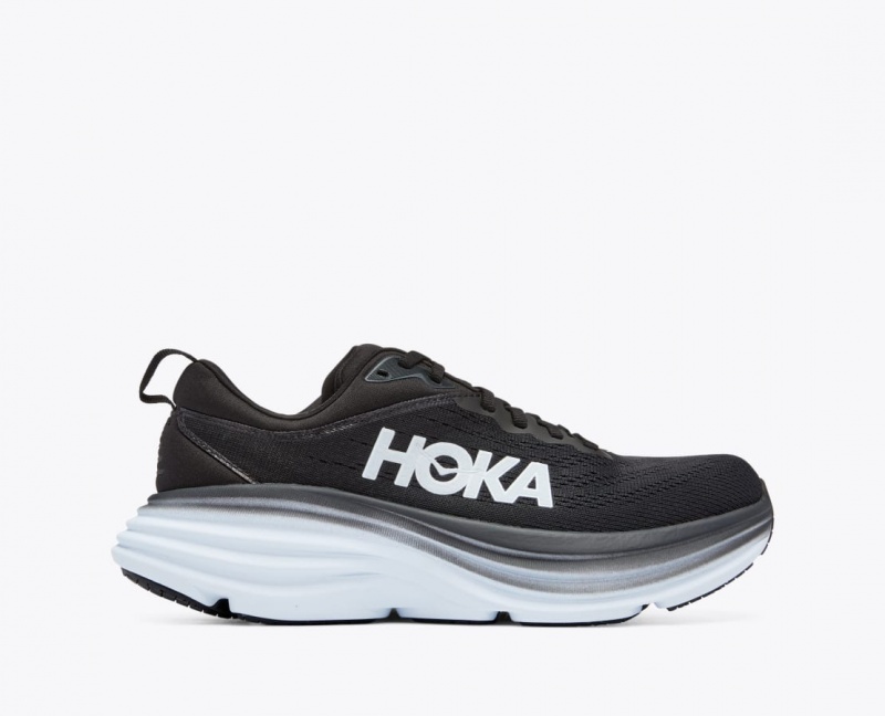 HOKA Bondi 8 Women\'s Running Shoes Black / White | EMV316425