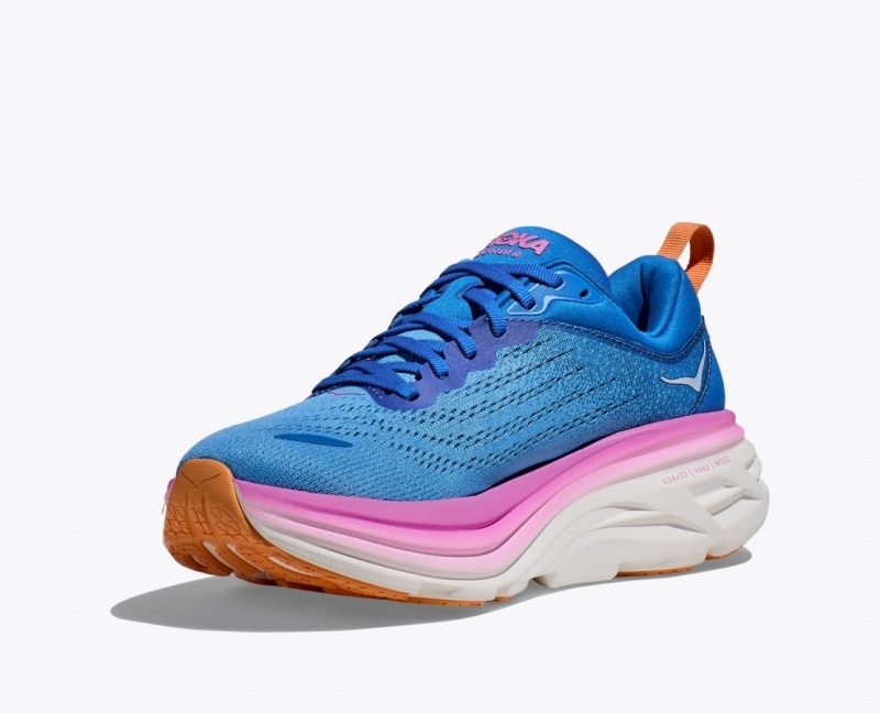 HOKA Bondi 8 Women's Running Shoes Blue / Pink | DBH951027