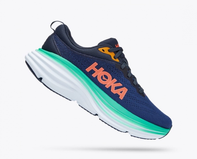 HOKA Bondi 8 Women's Running Shoes Dark Blue / Turquoise | ZFK584039