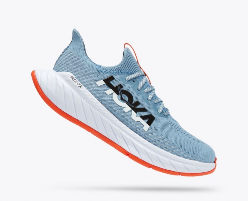 HOKA Carbon X 3 Men's Running Shoes Light Blue / Coral | BNR506284