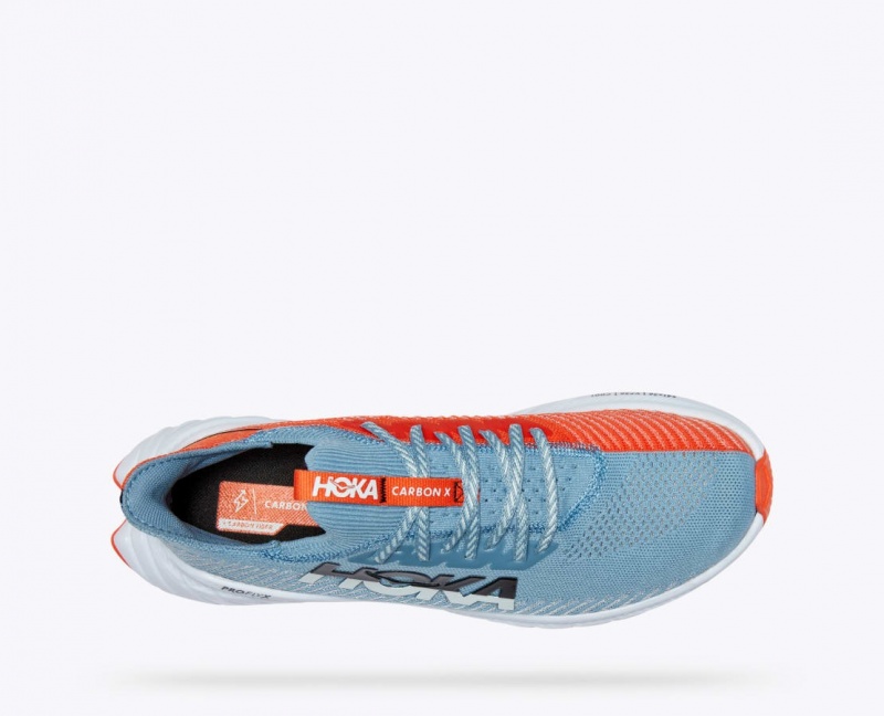 HOKA Carbon X 3 Men's Running Shoes Light Blue / Coral | BNR506284